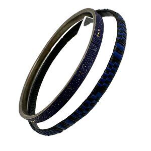 Blue Black Dainty Goth Metallic Bangle Bracelets 2 Piece Glitter Checker Vintage